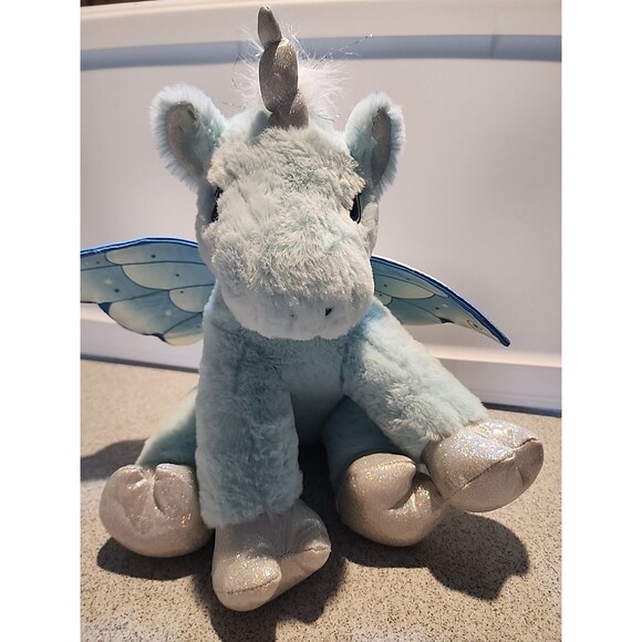 The Bear Factory Winged Unicorn-Blue & Sparkly Silver w/Mane And Horn - Picture 4 of 7